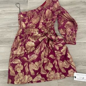 NWT Yumi Kim One Shoulder Dress Cocktail Gold Floral Small